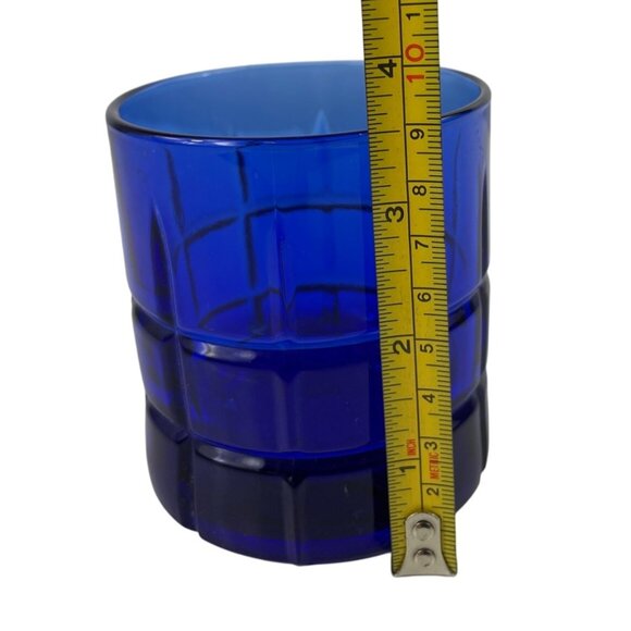Anchor Hocking Cobalt Blue Tartan Rocks Old Fashioned Lowball Glass - Picture 9 of 10